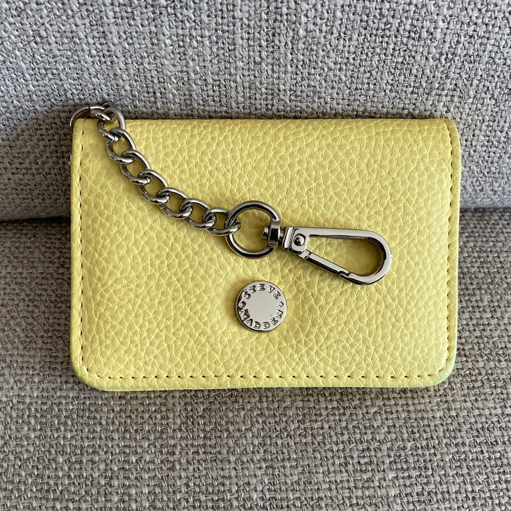 Steve Madden Yellow Pebbled Leather Card Holder Keychain
